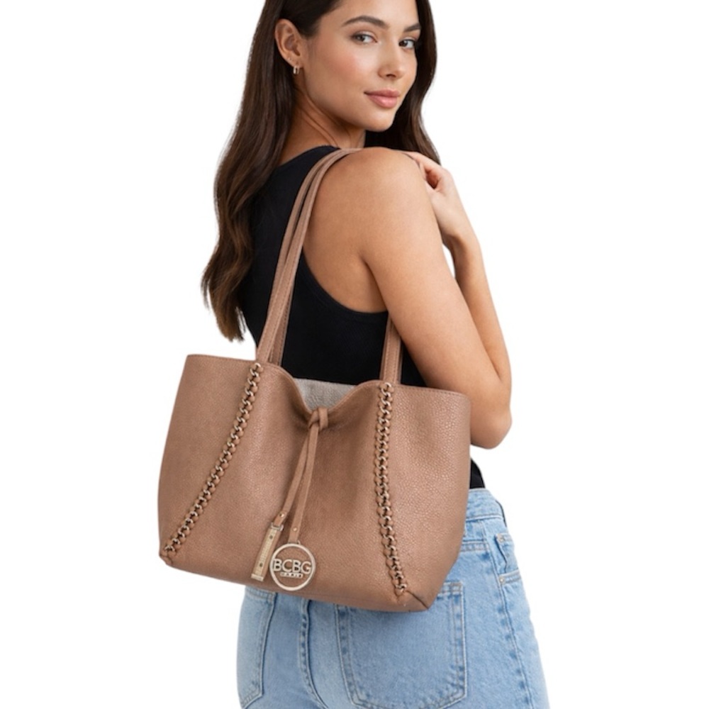 BCBG Paris Reversible Faux Pebbled Leather Tan Tote